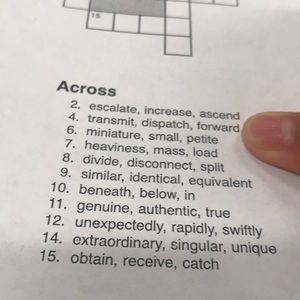 Answers for crossword puzzle